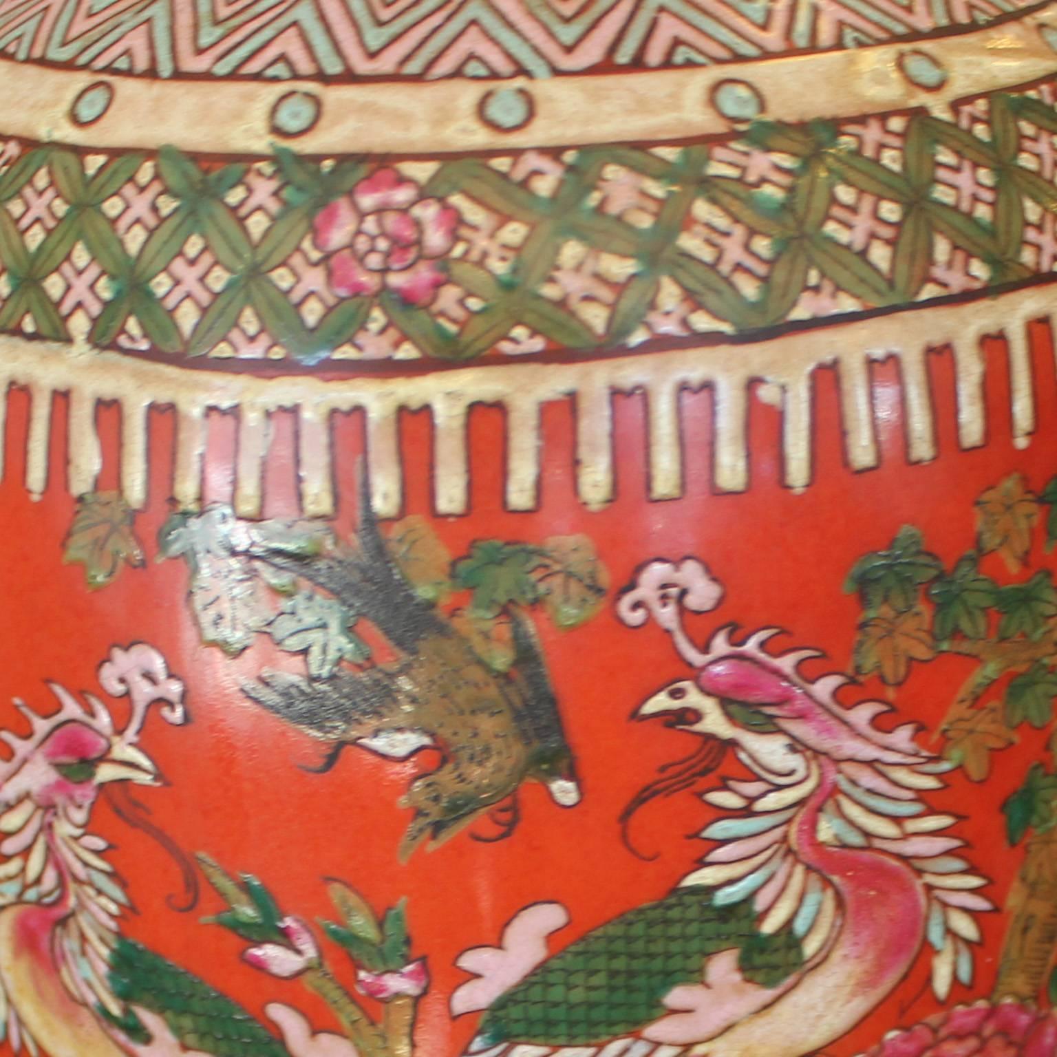French Dramatic Pair of Labarge Chinese Bird Lamps