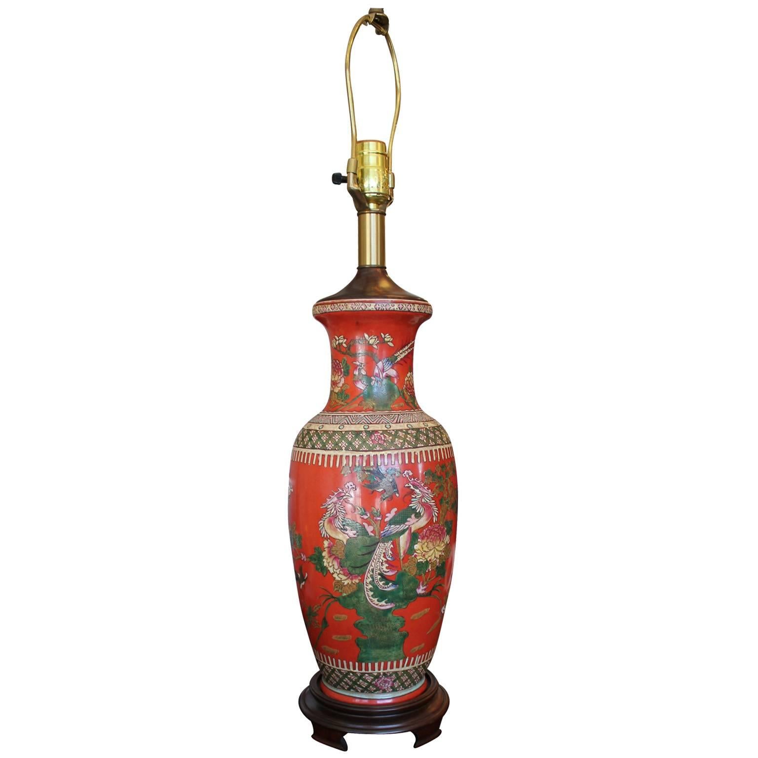 Dramatic Pair of Labarge Chinese Bird Lamps In Excellent Condition In Houston, TX