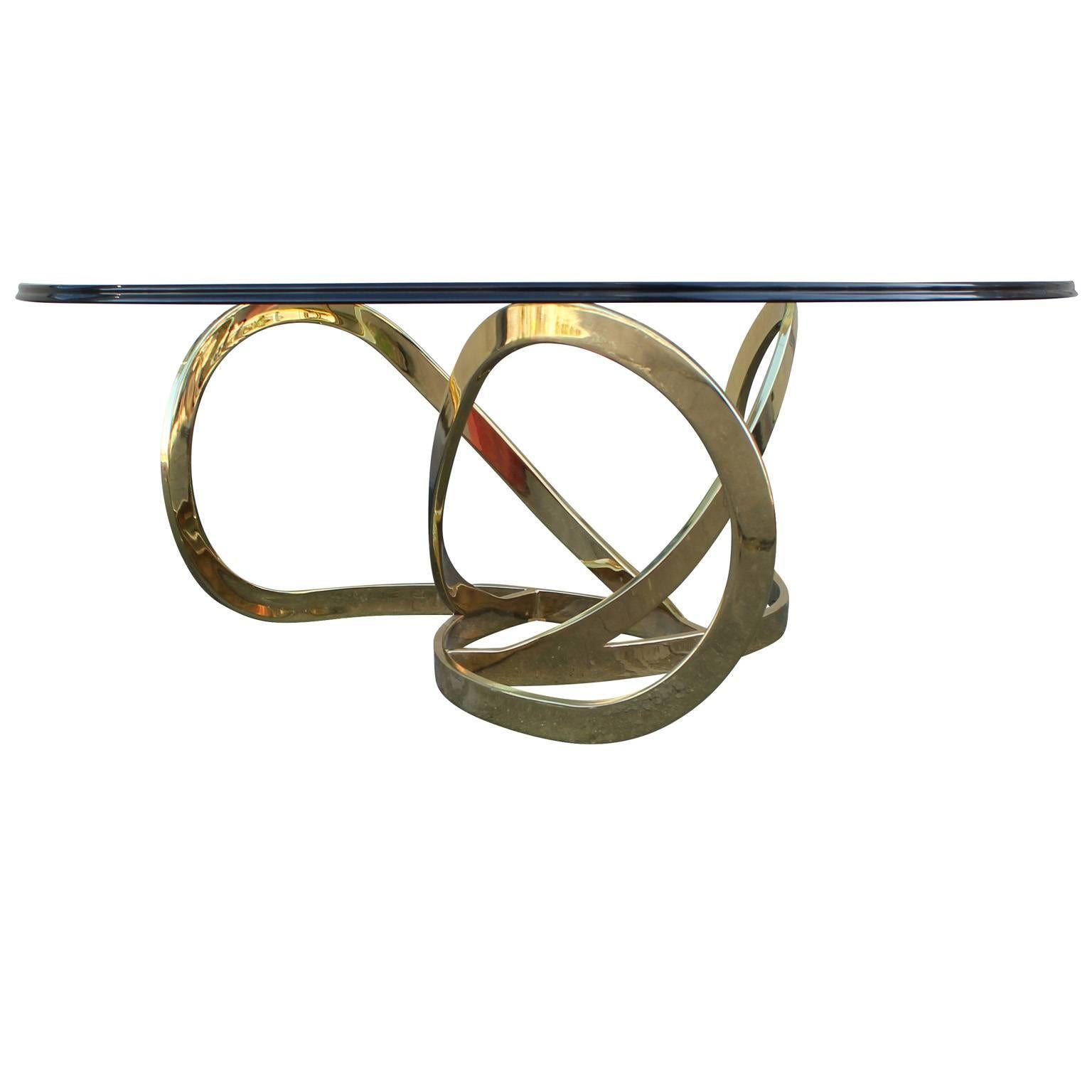 Sculptural Brass Ribbon Coffee Table In Excellent Condition In Houston, TX