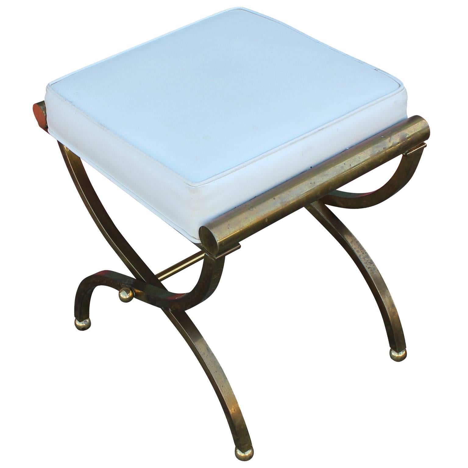Hollywood Regency Fabulous Brass X-Base Stool