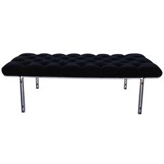 Stunning Black Mohair Velvet and Chrome Tufted Bench by Horst Bruning