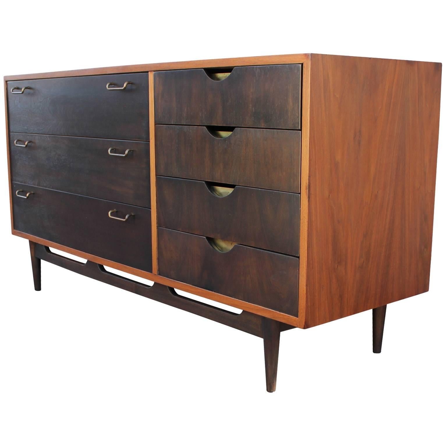 Mid-Century Modern Lovely Two Tone Dresser with Brass Hardware