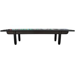 Superbe table basse en verre peint à l'envers et feuille d'or