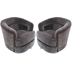 Incedible Pair of Swivel Lounge Chairs in Grey Velvet