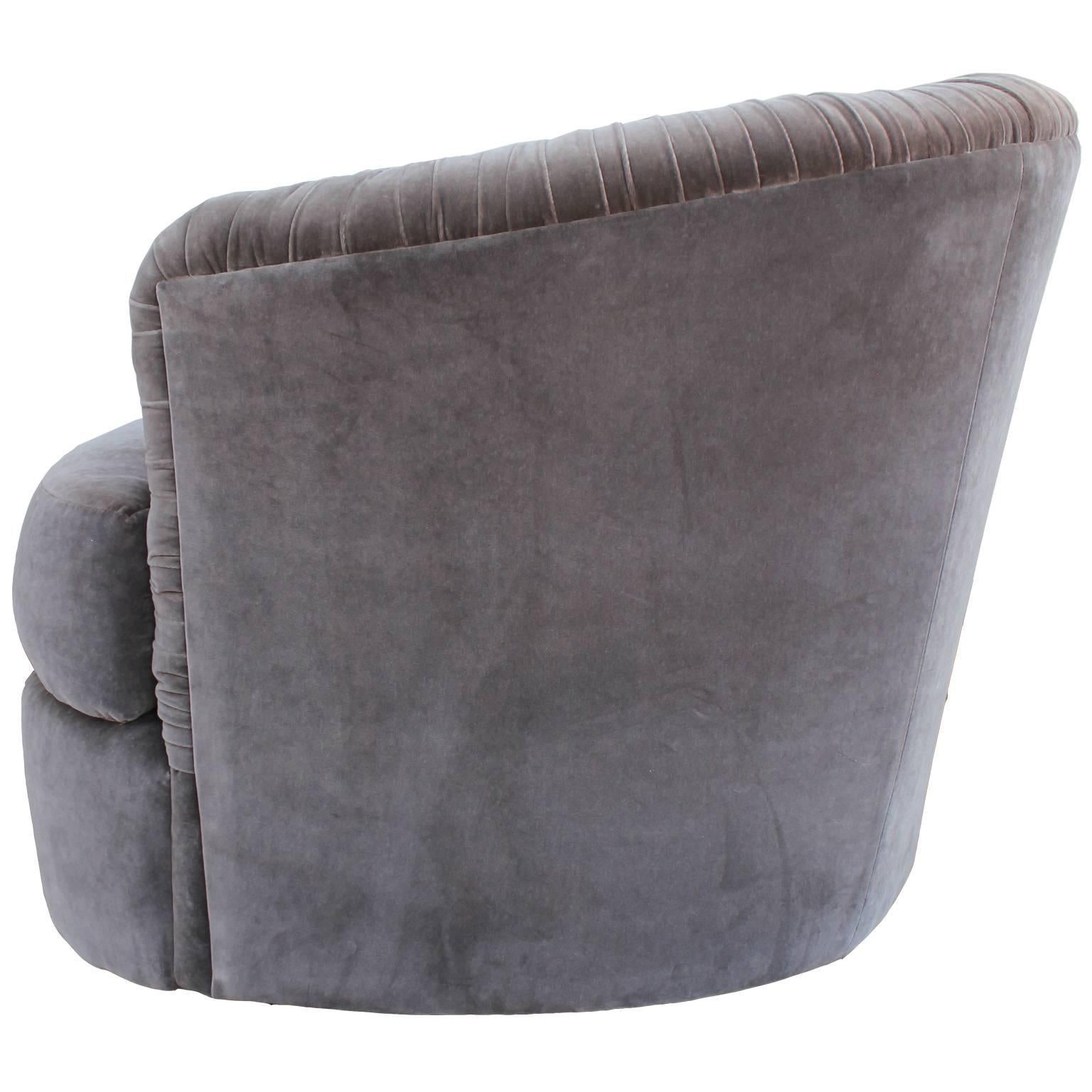 American Incedible Pair of Swivel Lounge Chairs in Grey Velvet