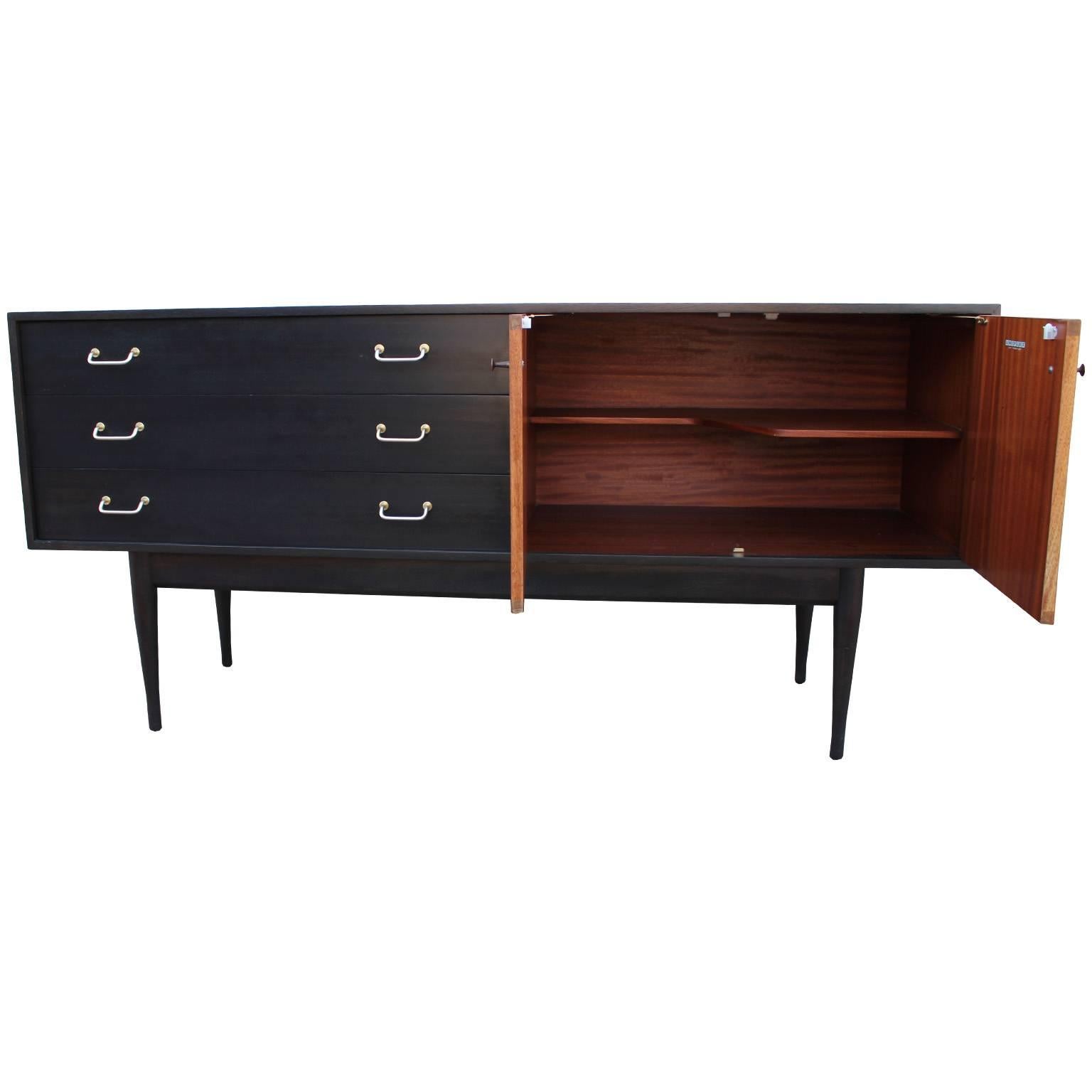 Mid-Century Modern Modern Lively Teak Two Toned Ebony Sideboard with Brass Handles