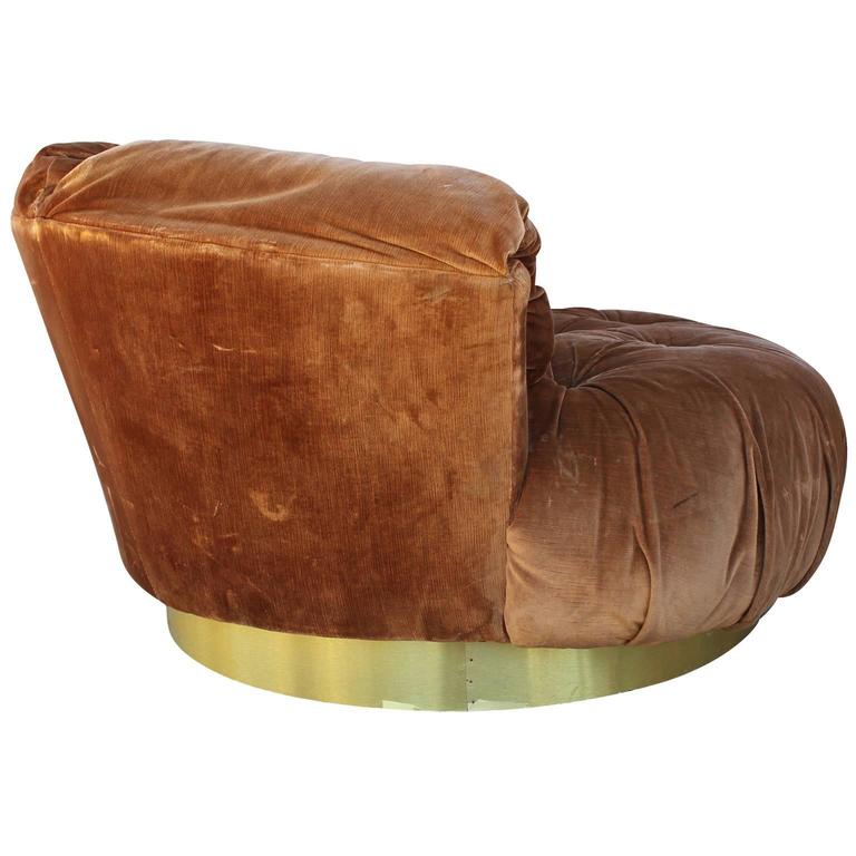 Plush Tufted Circle Lounge Chair with Brass Base at 1stDibs plush