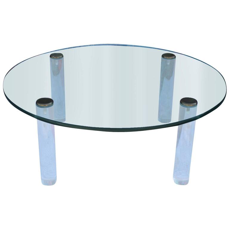 Pace Collection Round Lucite Brass and Glass Coffee Table at 1stDibs