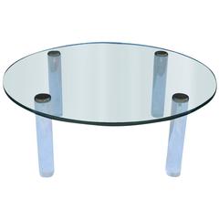 Pace Collection Round Lucite Brass and Glass Coffee Table