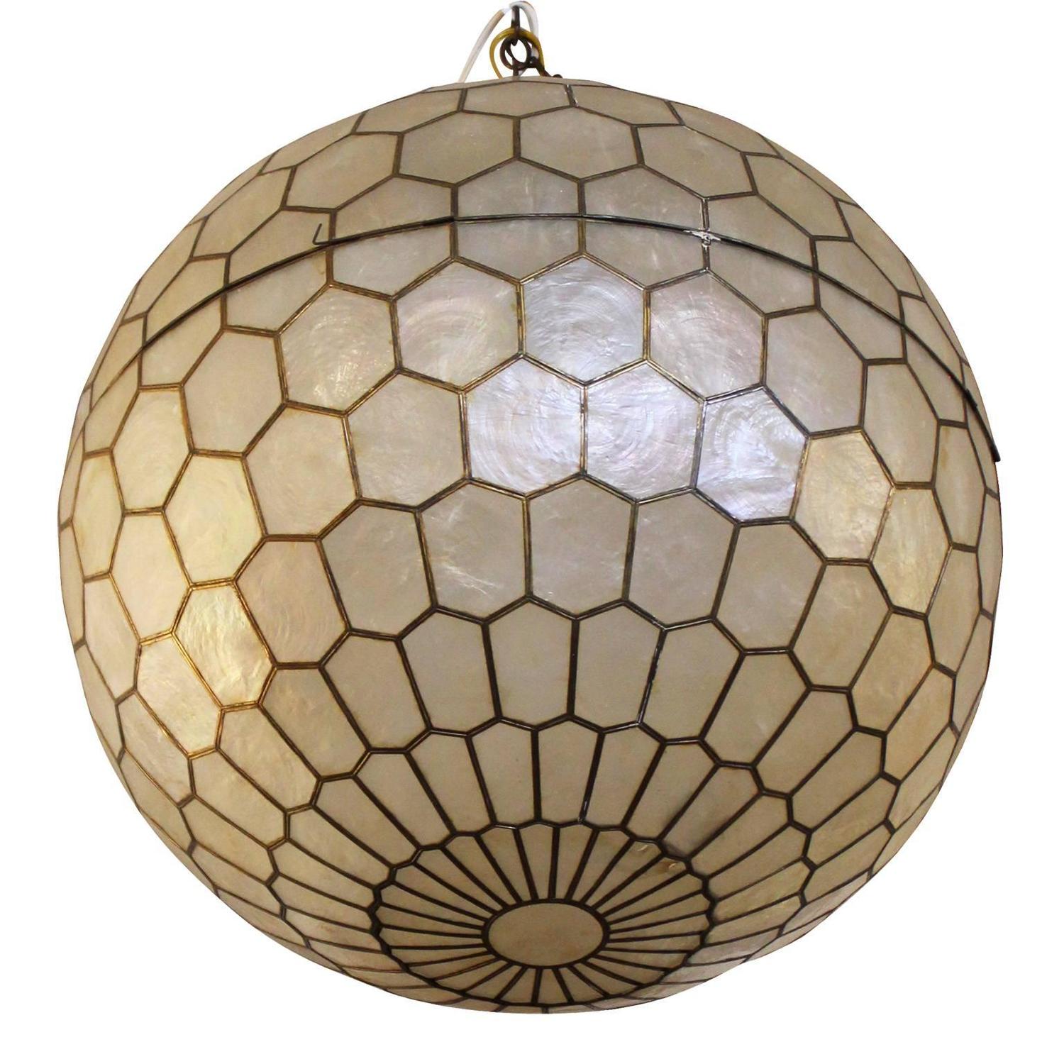 Stunning Capiz Shell and Brass Globe Chandelier at 1stdibs