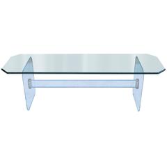 Modern Rectangular Jewel Cut Lucite Brass and Glass Coffee Table