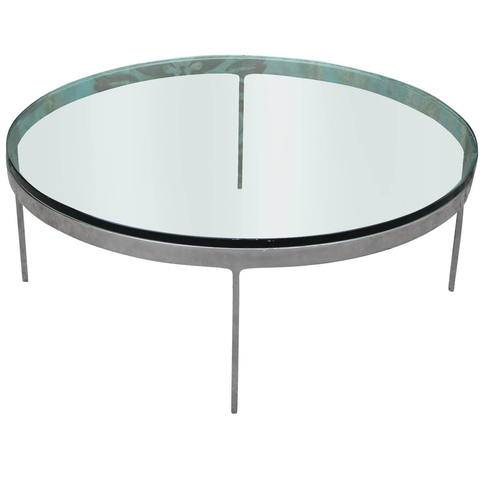 Excellent Steel and Glass Nicos Zographos Round Coffee Table