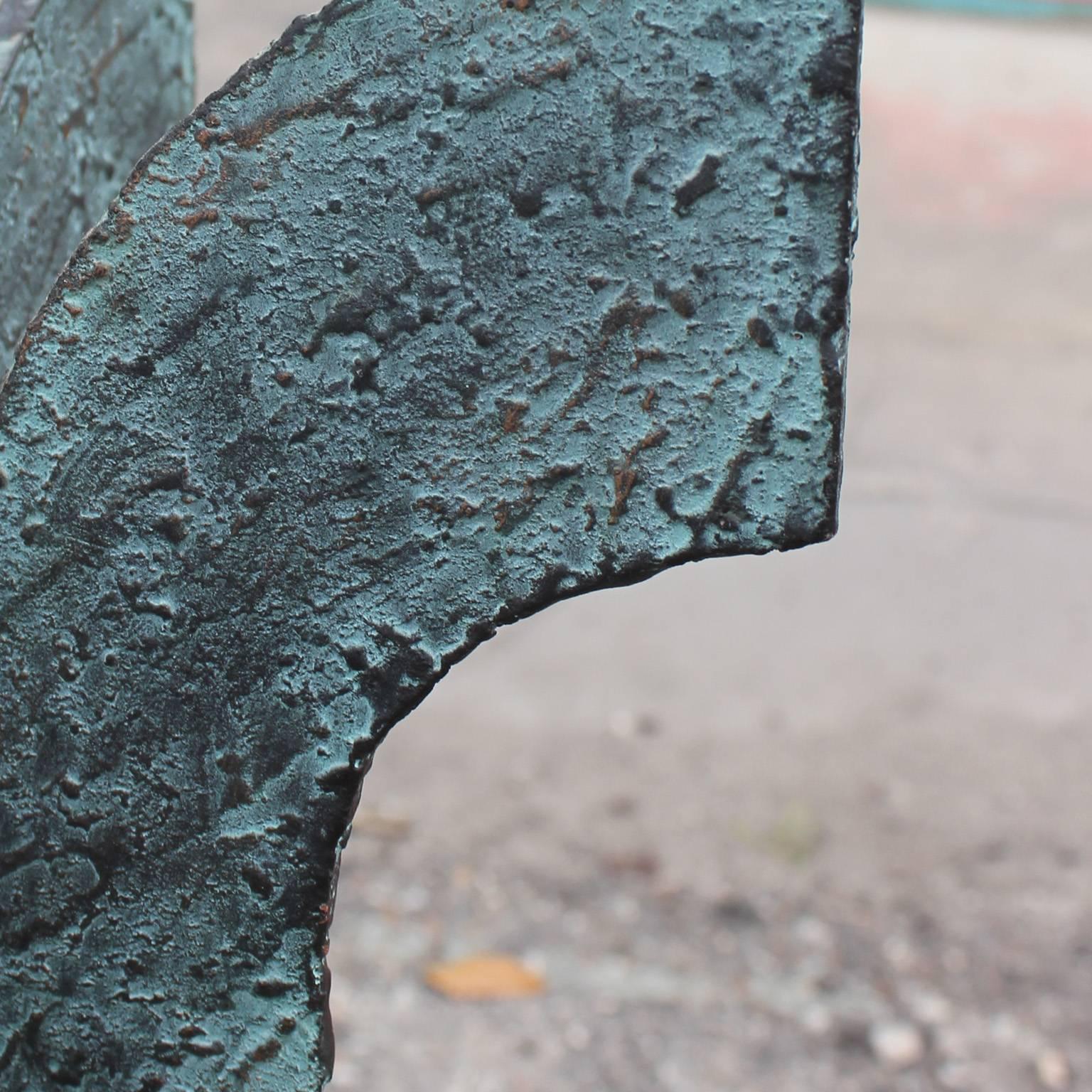 Late 20th Century Modern Brutalist Bronze Iron and Stone Table Lamp 