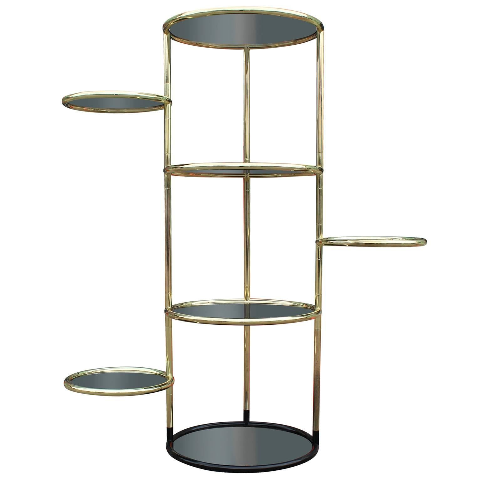 Unknown Brass and Smoked Glass Swivel Etagere