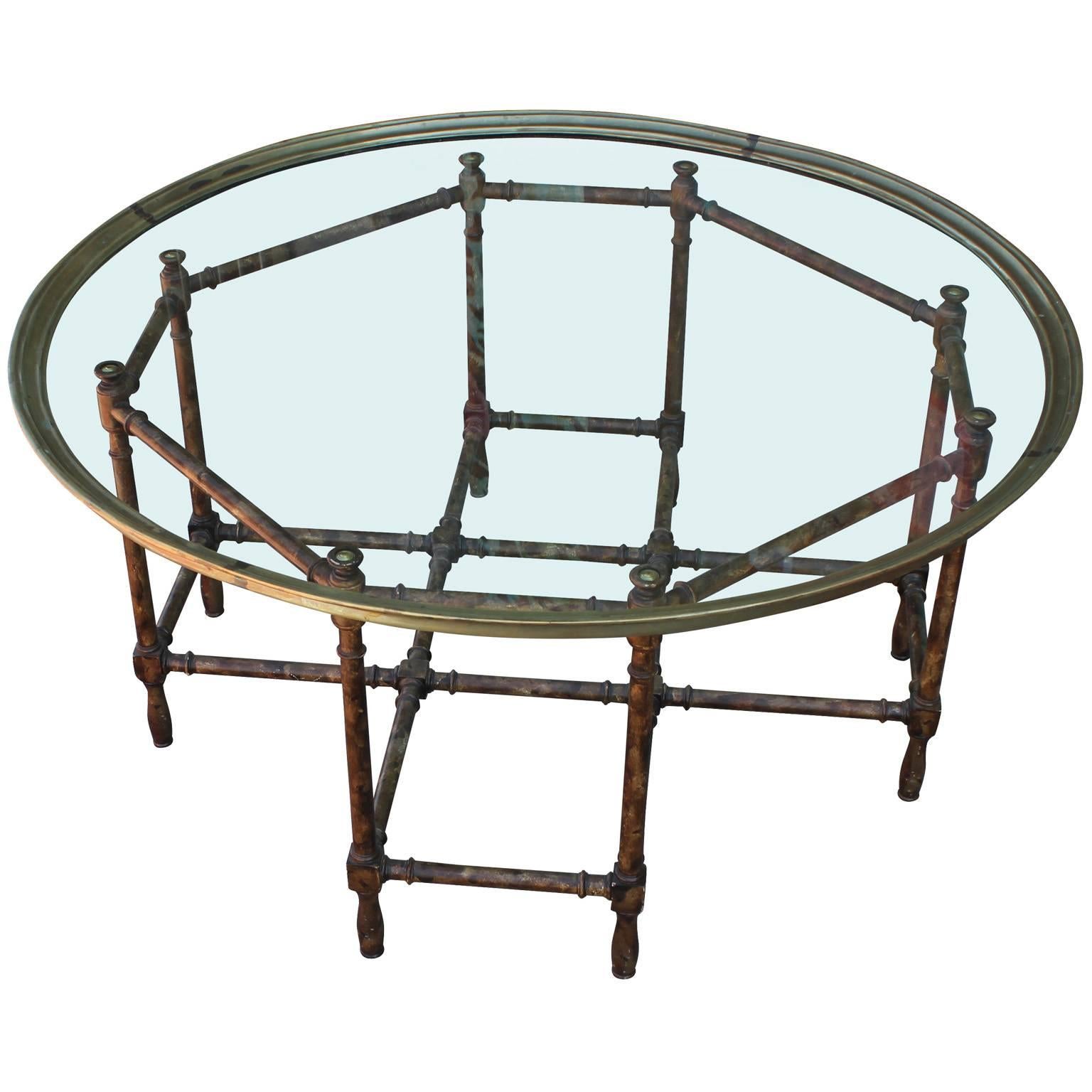 Mid-Century Modern Modern Faux Bamboo Glass Tray Topped Coffee Table by Baker with Brass Accents