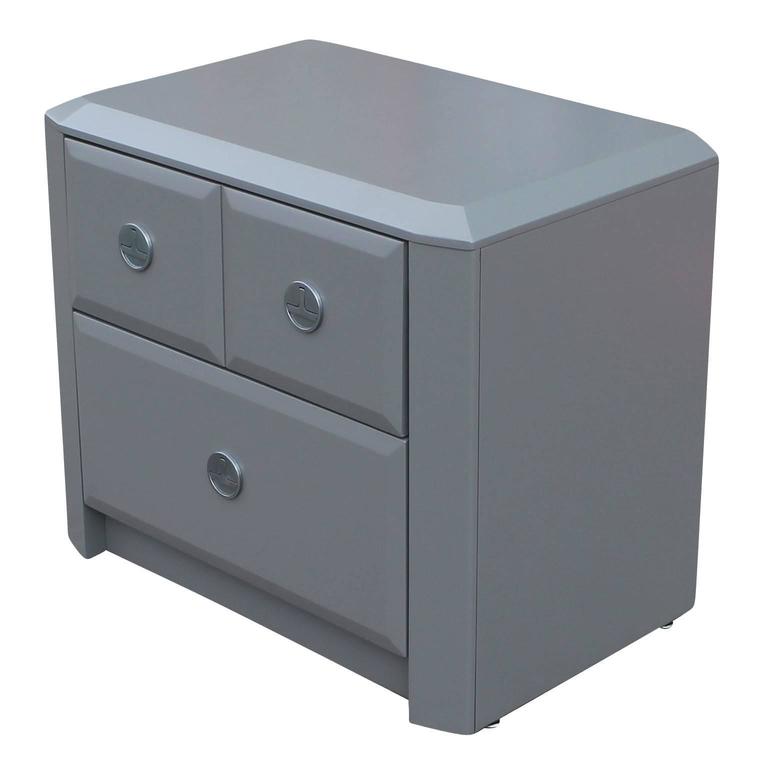 Pair of Modern Grey Lacquered Gem Cut Two Drawer Nightstands at 1stDibs