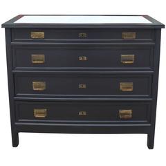Handsome Ebonized Dresser with Carrera Marble and Brass Hardware