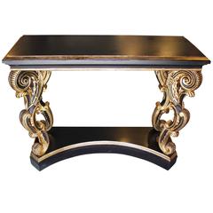 Ornate Vintage Carved Gold and Black Rectangular Console or Entry Table
