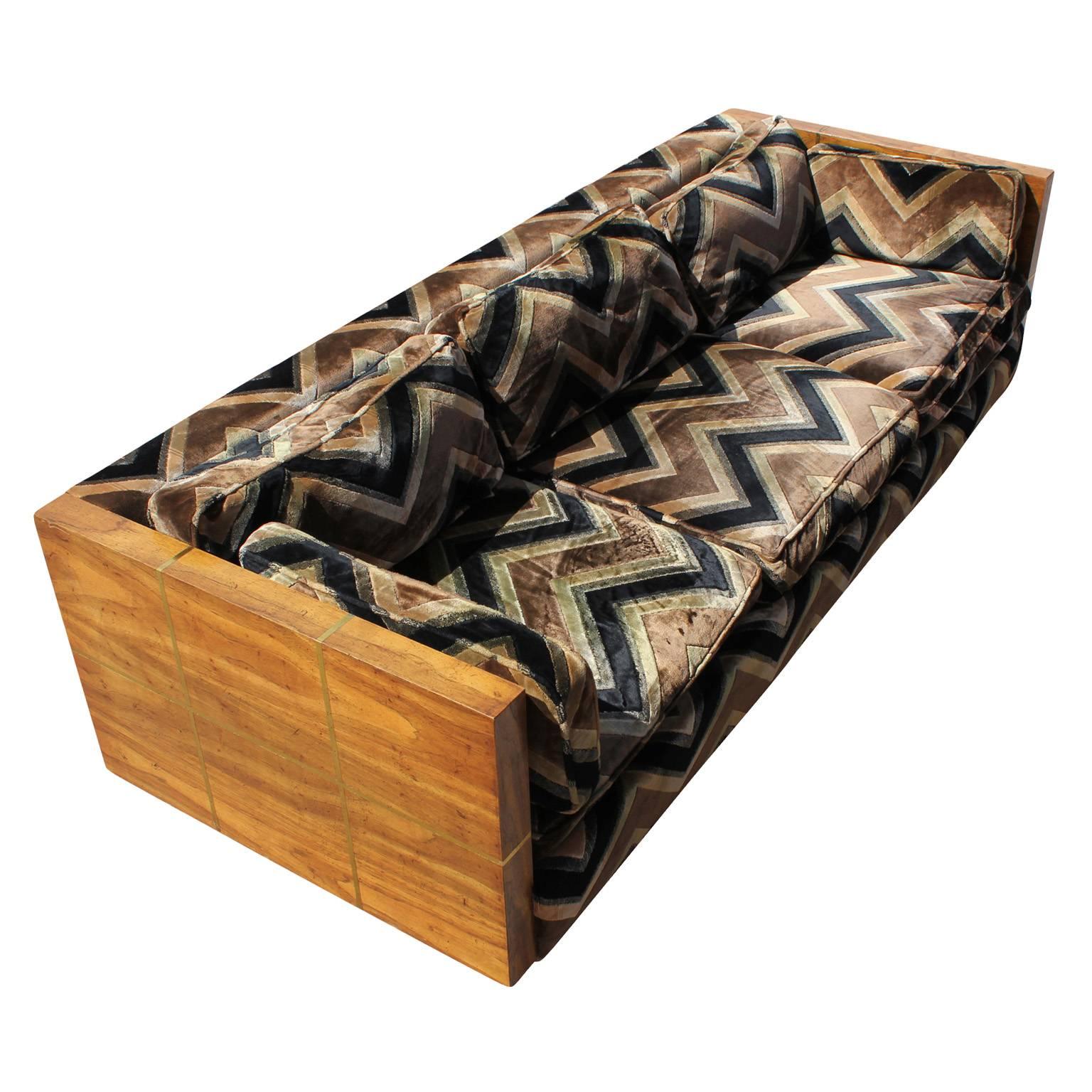 Mid-Century Modern Striking Wood Case Sofa Attributed to Milo Baughman