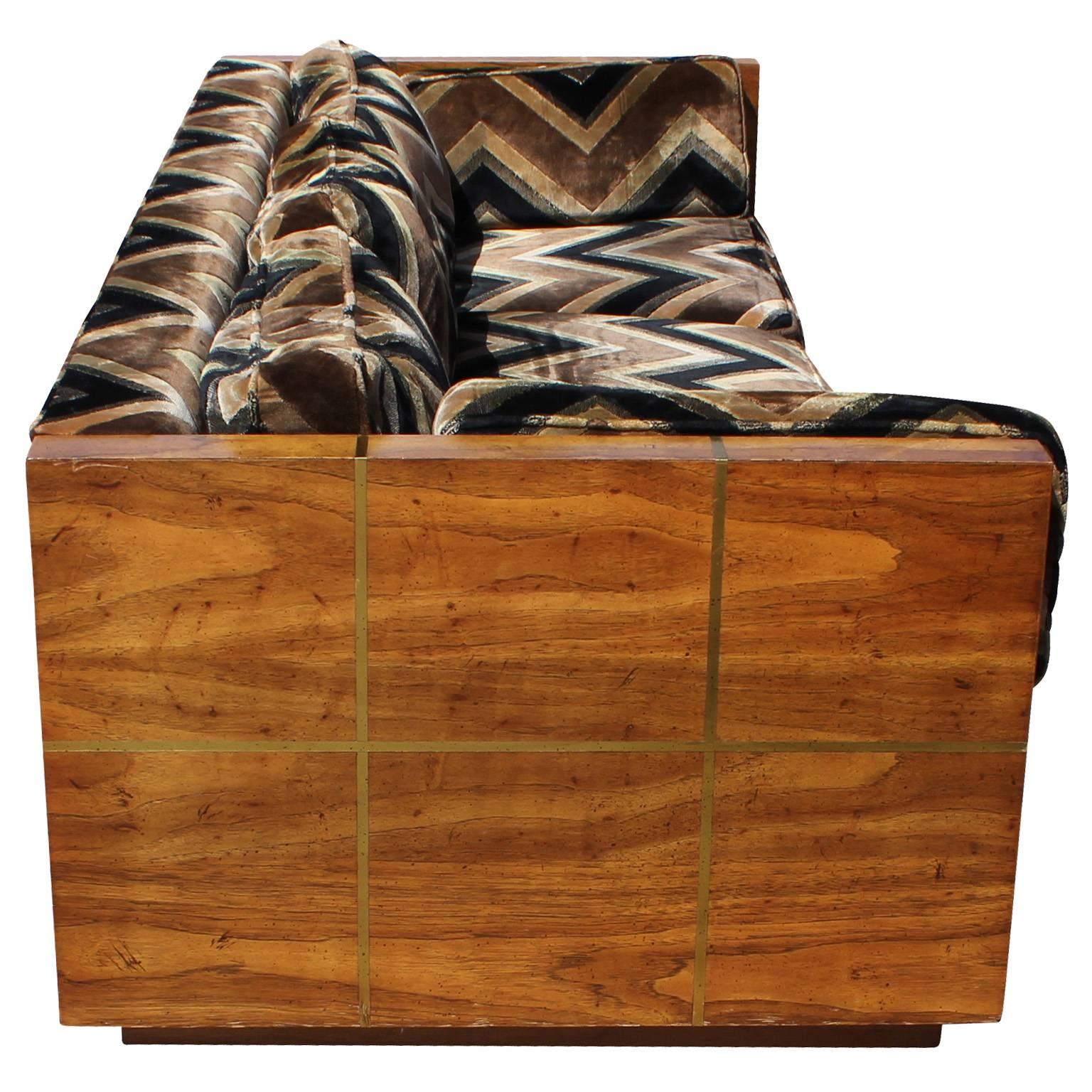 Late 20th Century Striking Wood Case Sofa Attributed to Milo Baughman