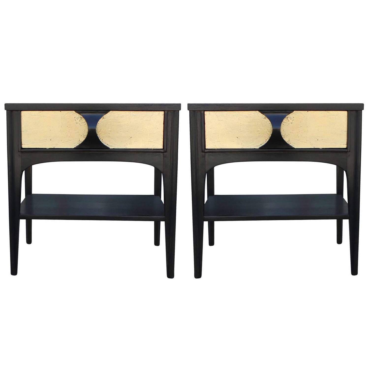 Fabulous Pair of Black and Gold Leafed Nightstands at 1stdibs