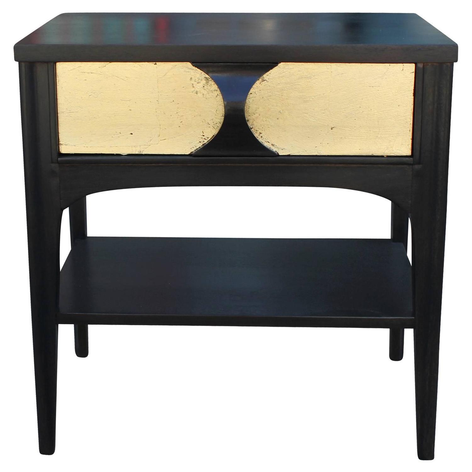 Fabulous Pair of Black and Gold Leafed Nightstands at 1stdibs
