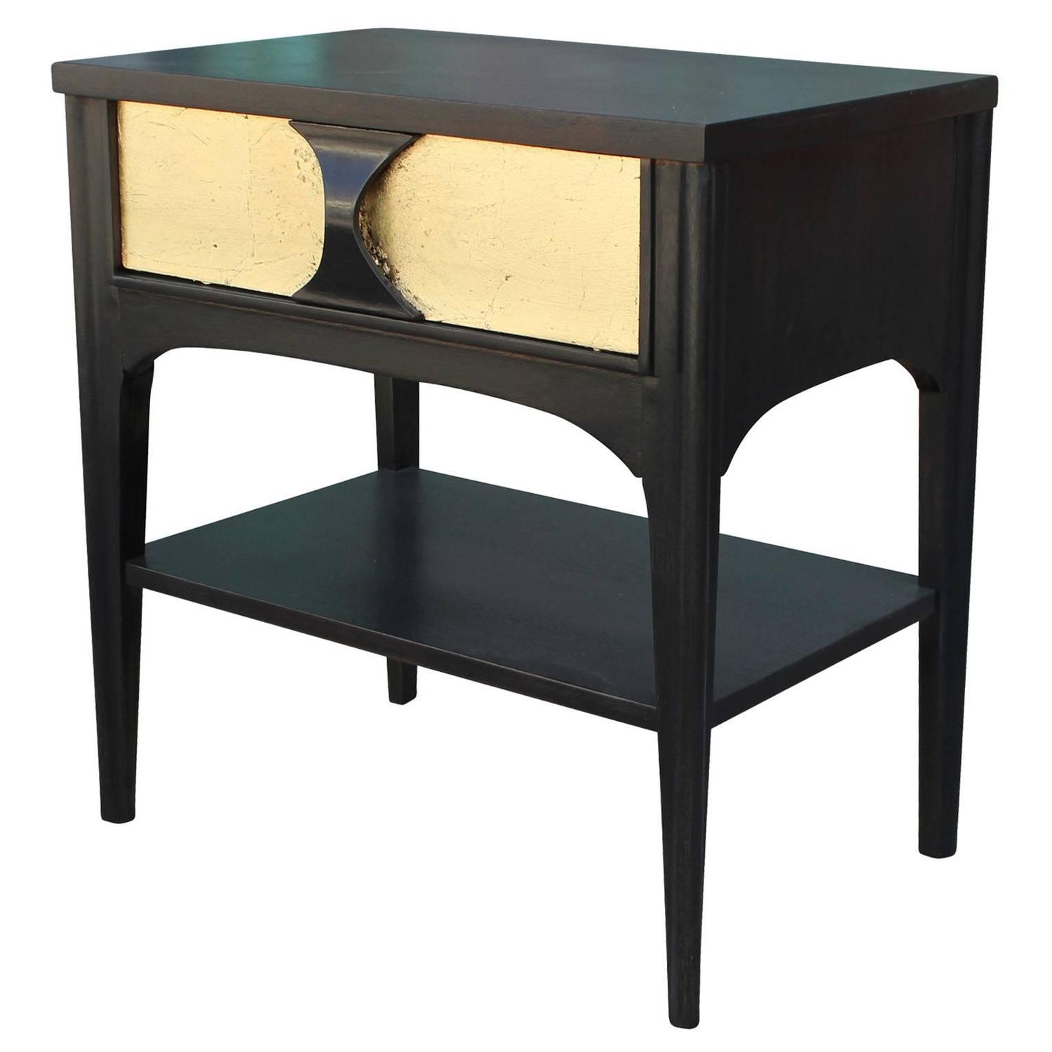 Fabulous Pair of Black and Gold Leafed Nightstands at 1stdibs