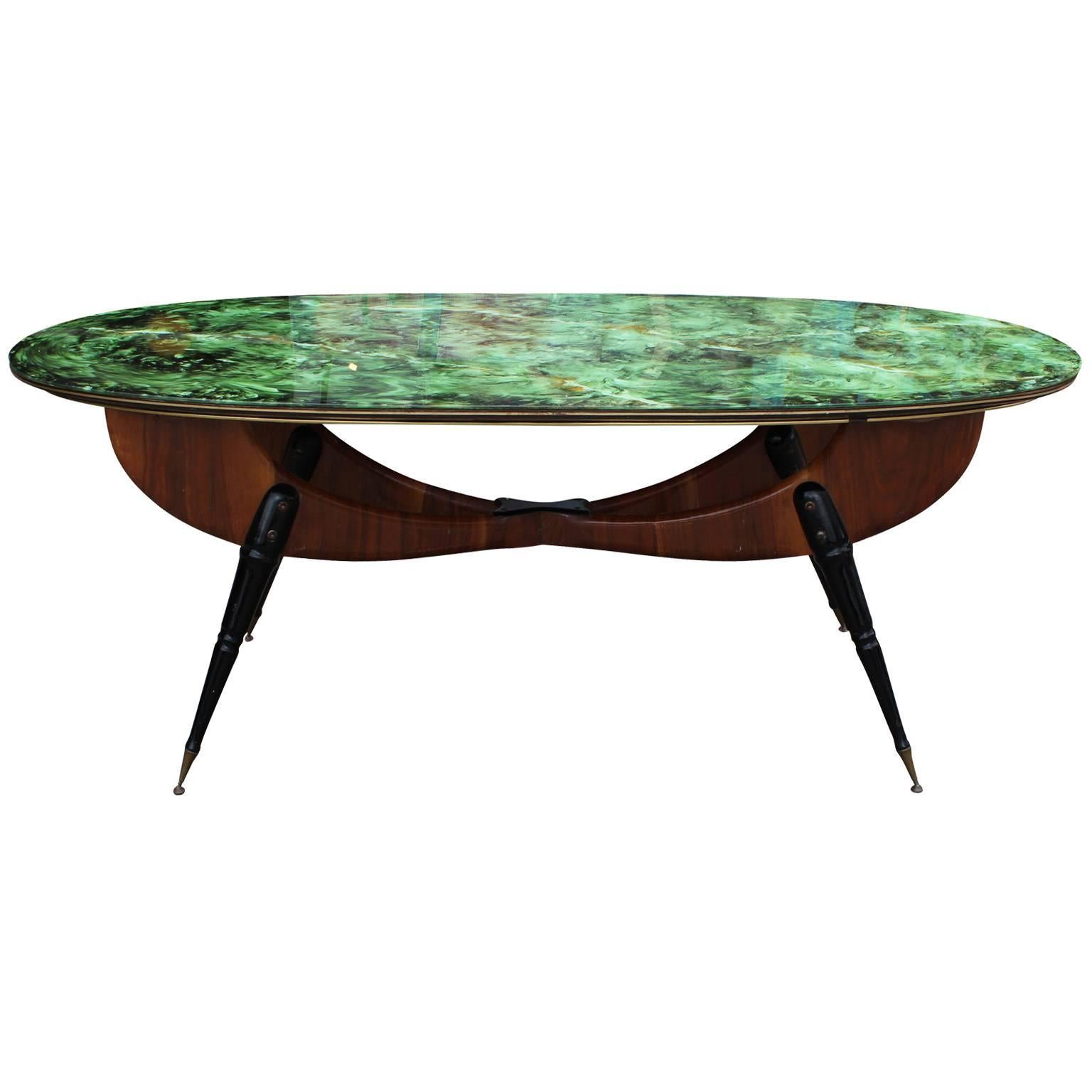 Mid-Century Modern Modern Sculptural Italian Faux Painted Dining Table with a Green Top 