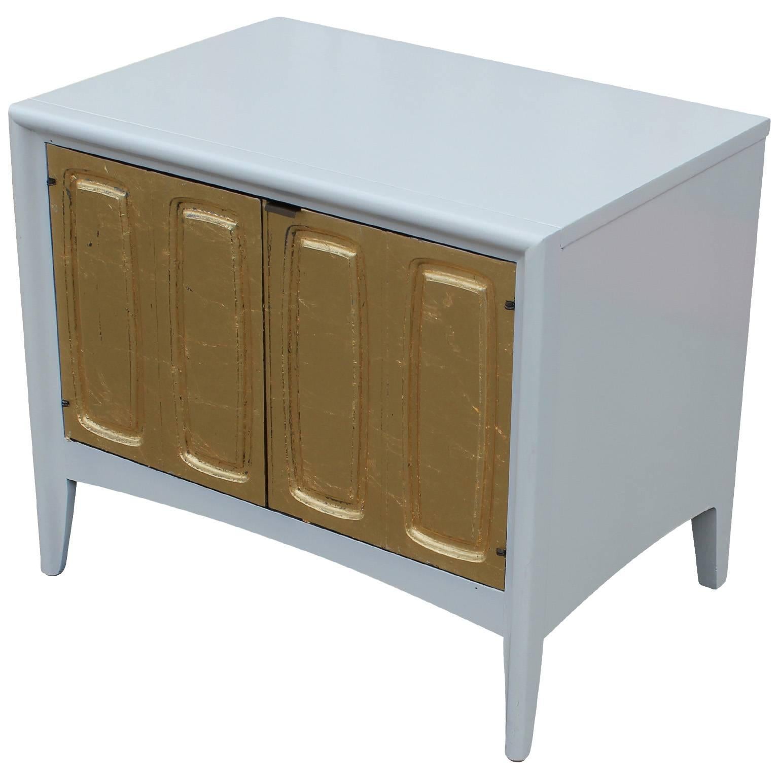 American Glam Pair of Modern Gold Leaf and White Lacquer Night Stands