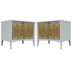 Vintage Glam Pair of Modern Gold Leaf and White Lacquer Night Stands