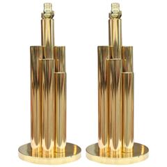 Pair of Modern Shiny Brass Skyscraper Table Lamps 10