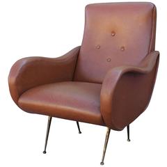 Lovely Brass Legged Italian Zanuso Style Lounge Chair