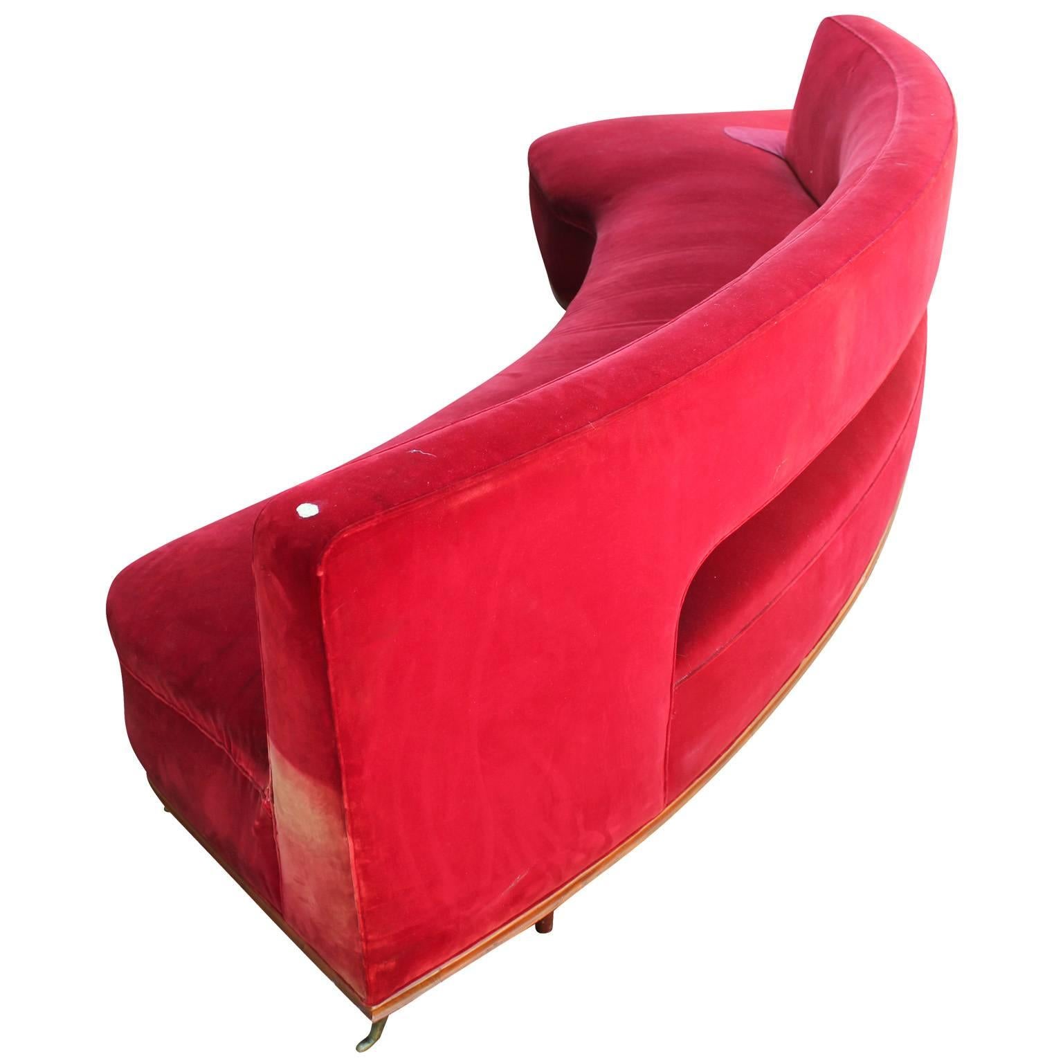 Mid-Century Modern Modern Large Curved Italian Sofa by Federico Munari in Red Velvet