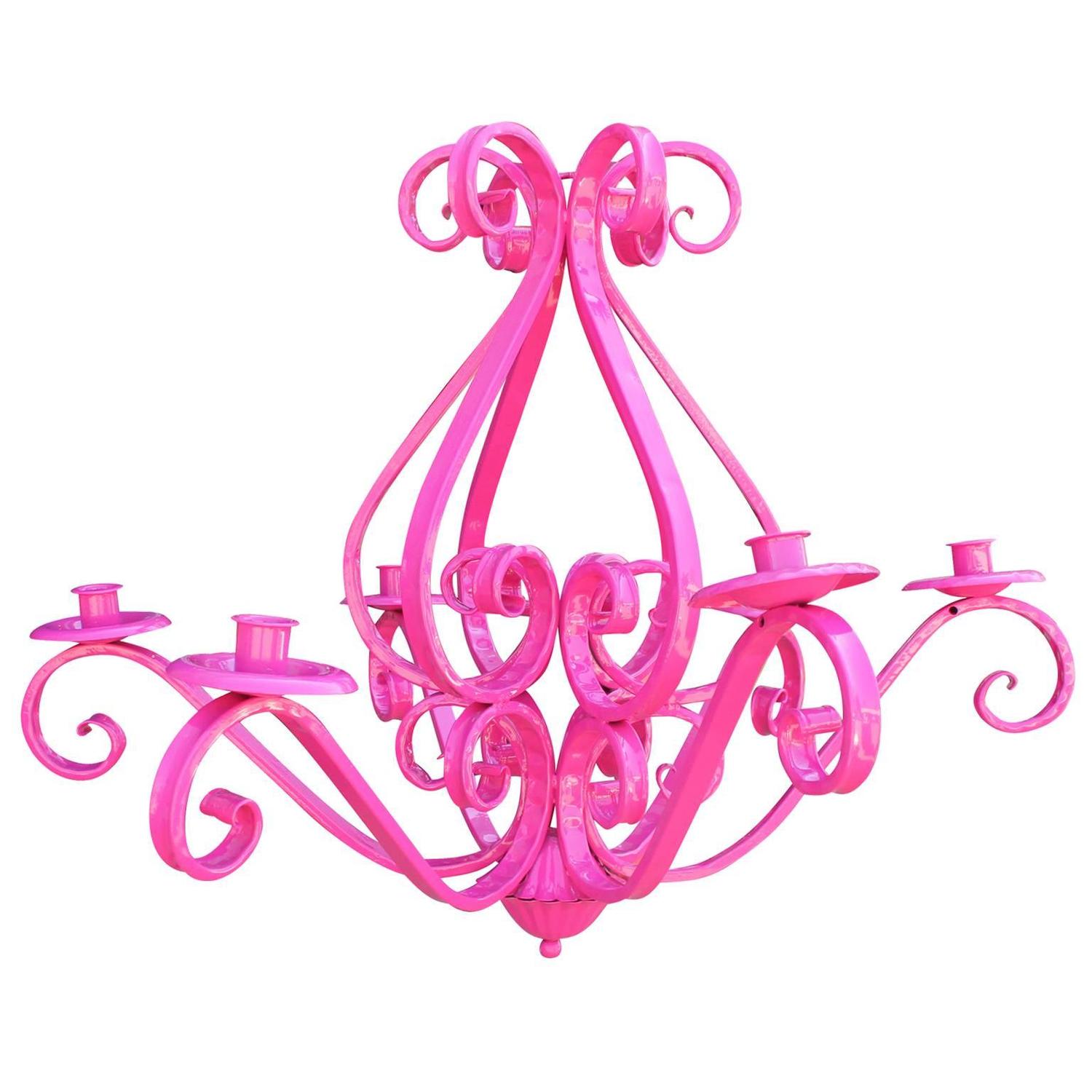 Charming Hot Pink Cast Iron Chandelier Light Fixture For Sale at 1stdibs
