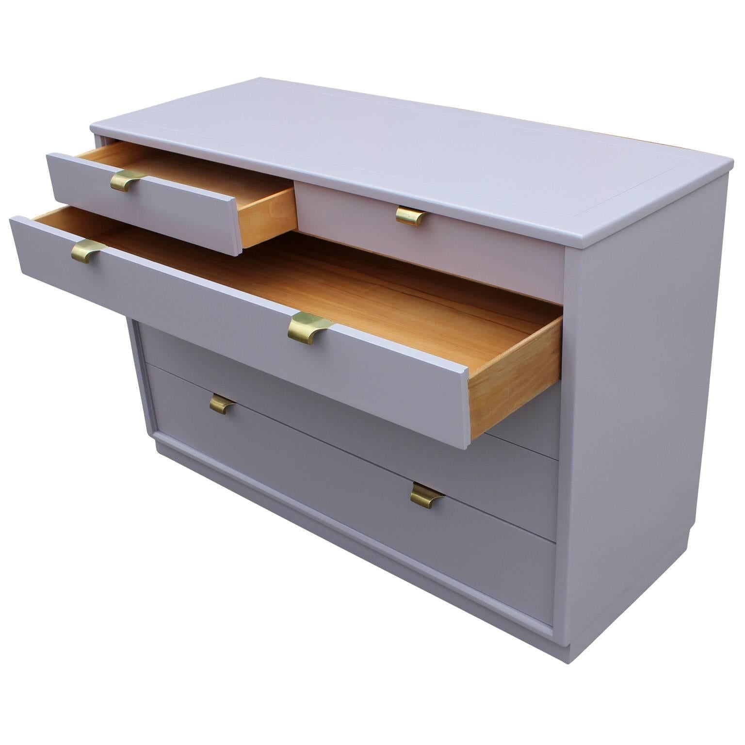American Modern Lavender Lacquered Dresser by Edward Wormley with Brass Hardware