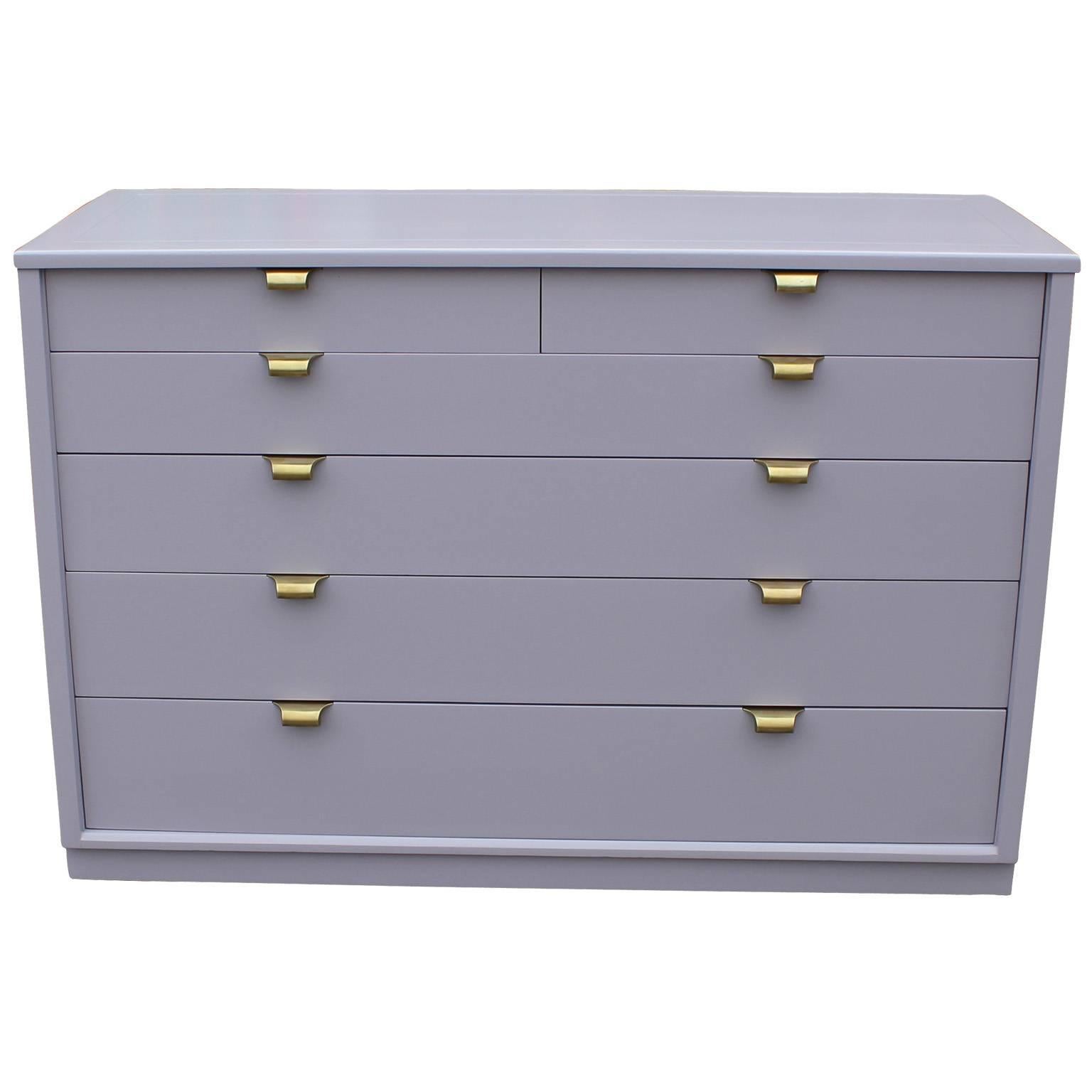 Mid-Century Modern Modern Lavender Lacquered Dresser by Edward Wormley with Brass Hardware