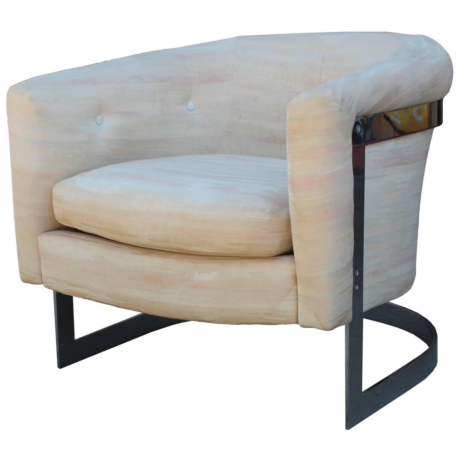 Mid-Century Modern  Pair of Modern Milo Baughman Chrome Cantilevered Barrel Lounge Chairs