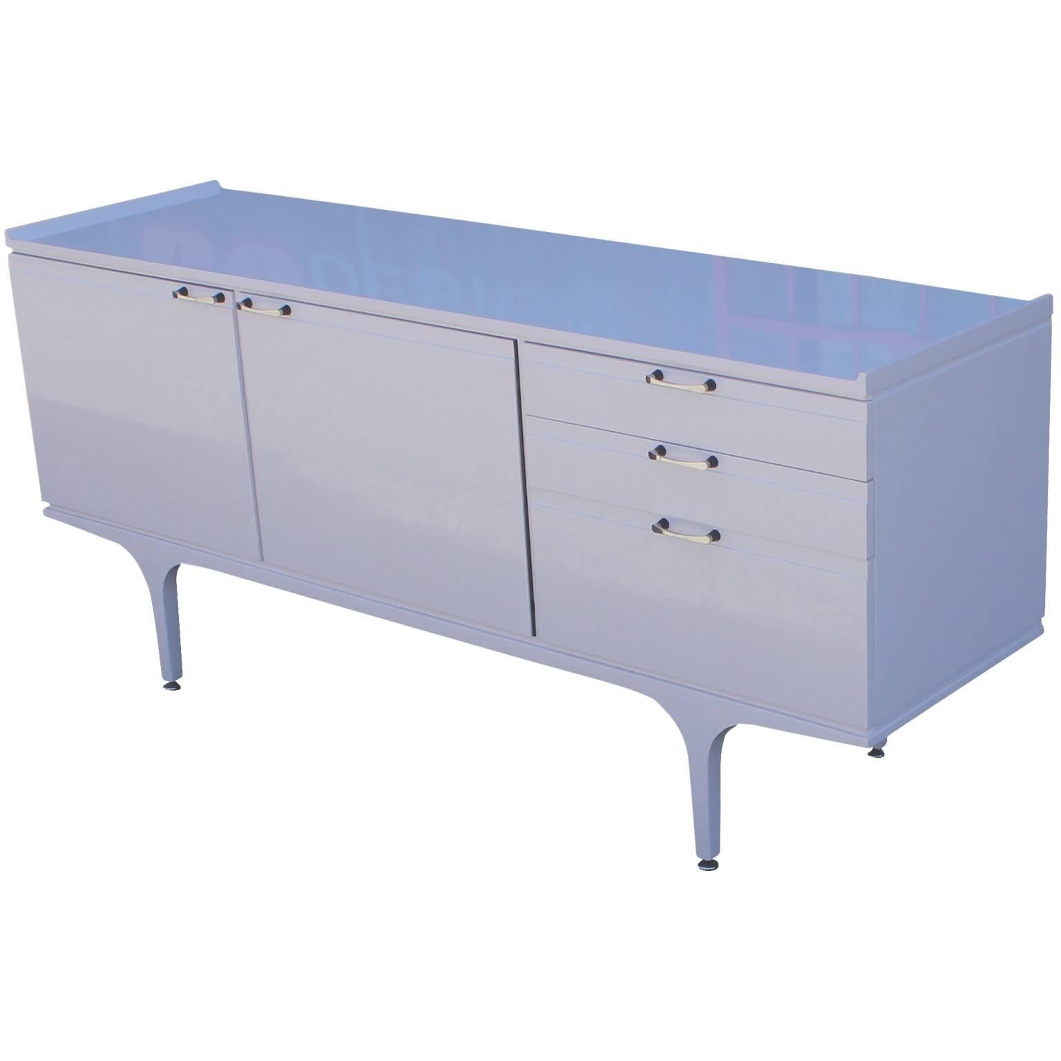 Mid-Century Modern Luxe Pale Lavender Lacquered Sideboard with Chrome Hardware