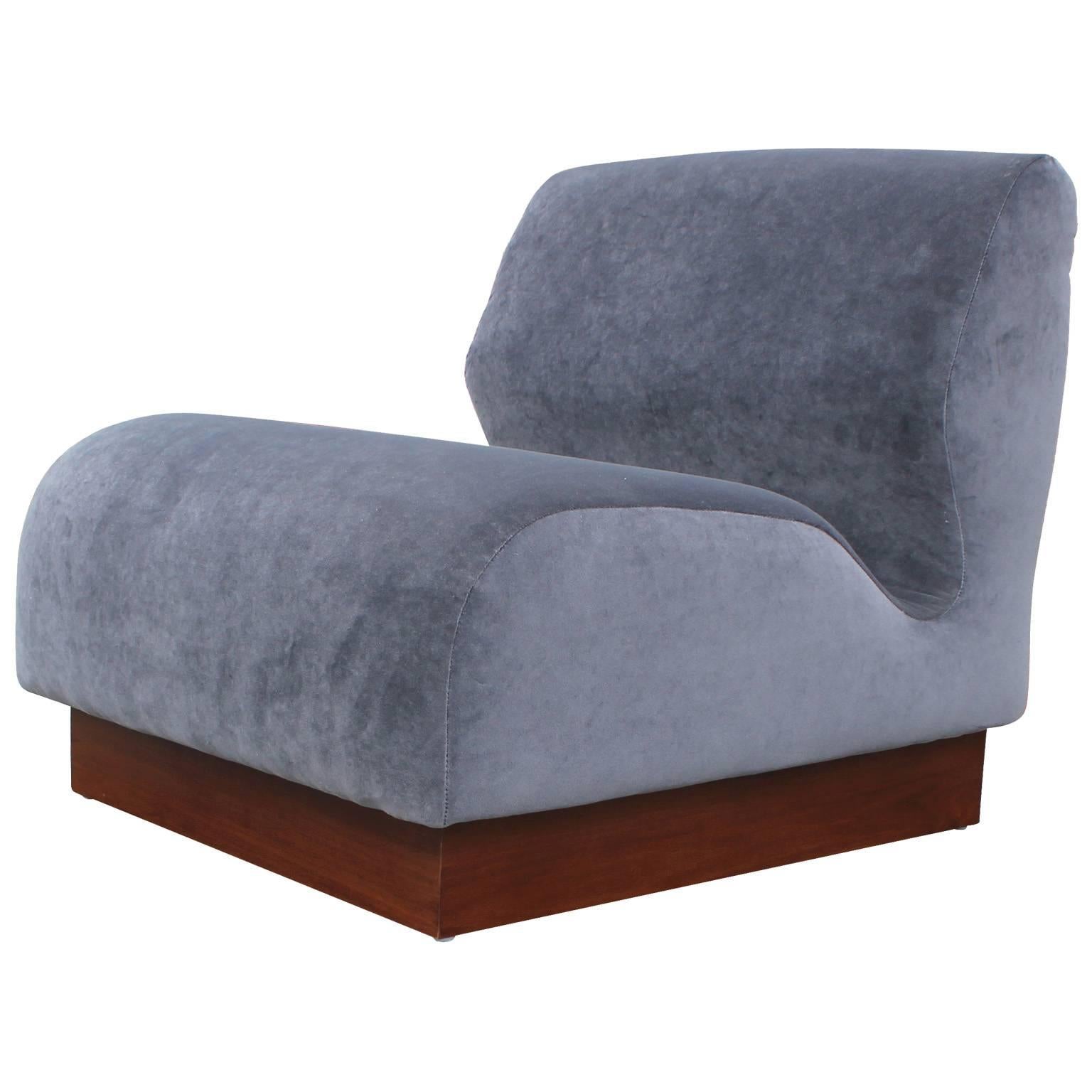 Mid-Century Modern Organic Pair of Slipper Chairs in Grey Velvet