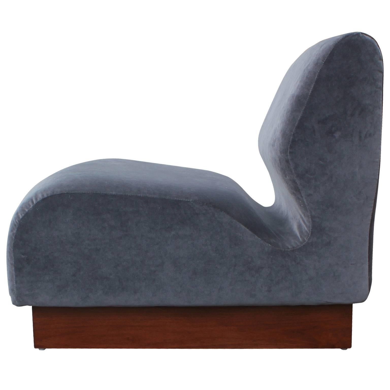 American Organic Pair of Slipper Chairs in Grey Velvet
