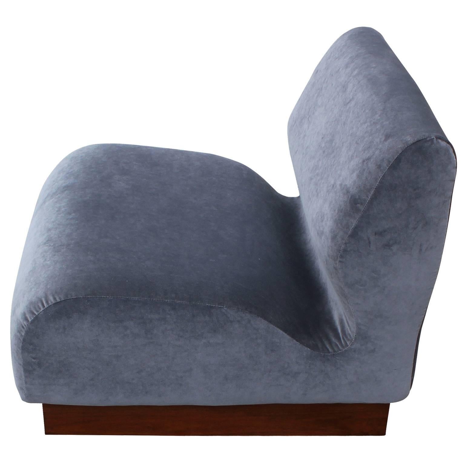 Organic Pair of Slipper Chairs in Grey Velvet In Excellent Condition In Houston, TX