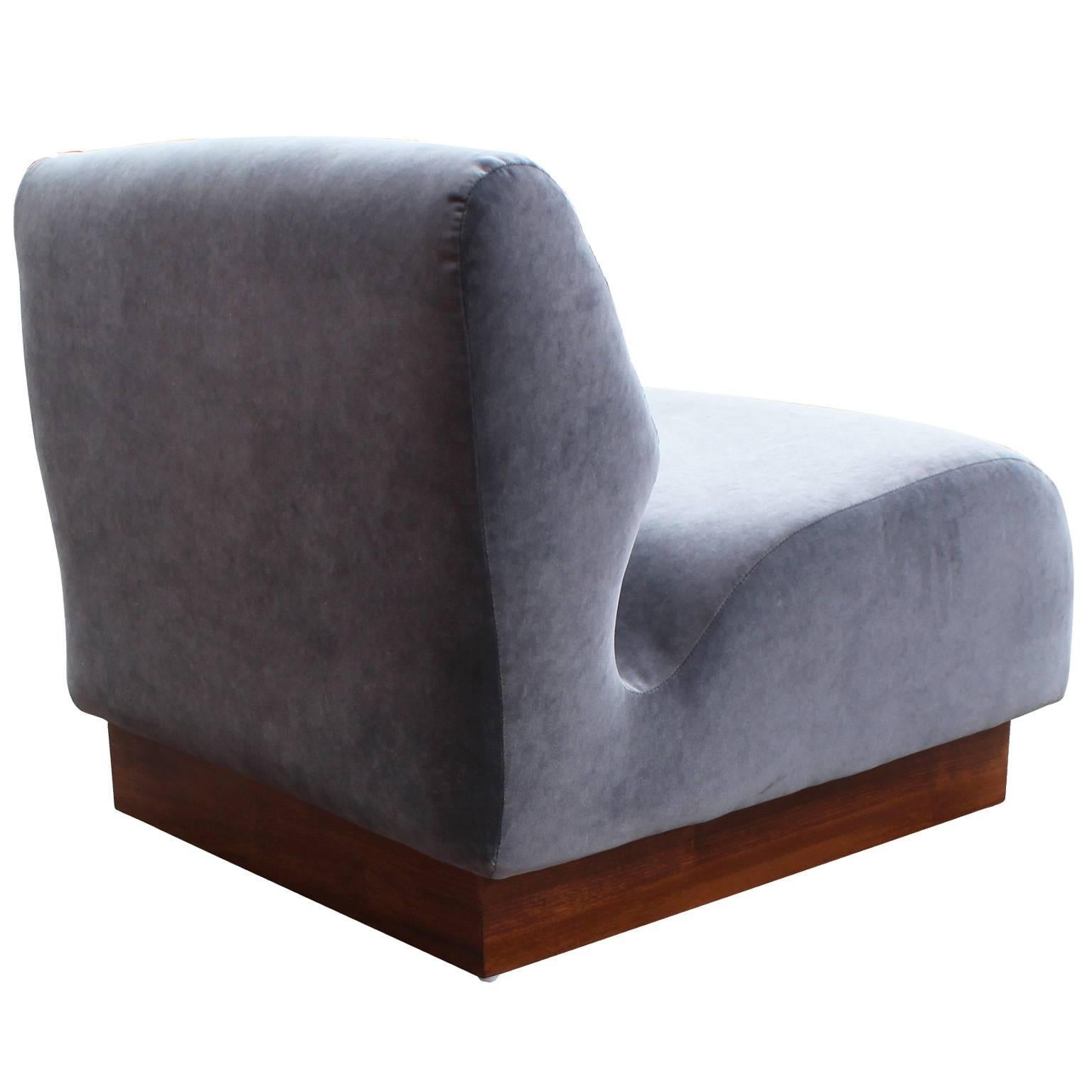 Mid-20th Century Organic Pair of Slipper Chairs in Grey Velvet