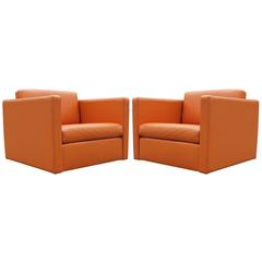 Pair of Charles Pfister for Knoll Club Chairs in Orange Leather