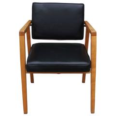 Franco Albini for Knoll Modern Armchair in Black Leather and Birch Wood
