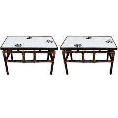 Pair of Ficks Reed Tile and Bamboo Modern Side Tables
