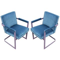 Dreamy Pair of Blue Velvet and Lavender Lounge Chairs