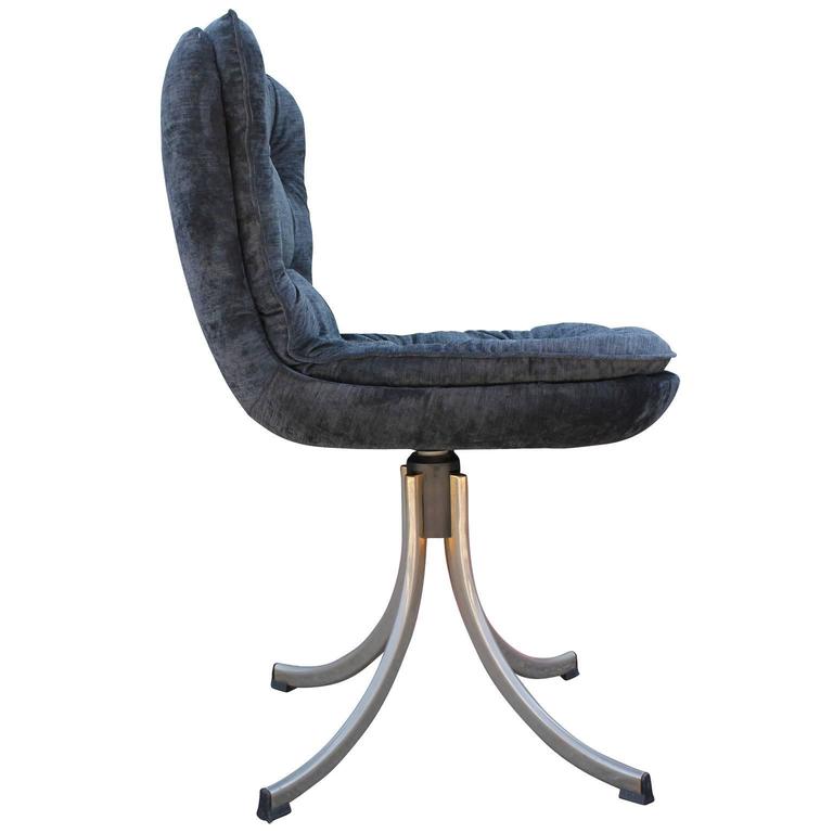 Stunning Set of Four Modern Swivel Tufted Dining Chairs in Charcoal