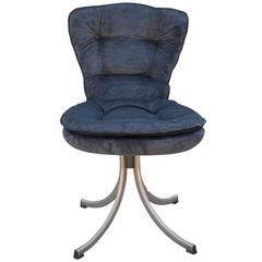 Stunning Set of Four Modern Swivel Tufted Dining Chairs in Charcoal Grey Velvet