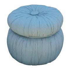 Charming Pair of Round Tufted Poufs or Ottomans