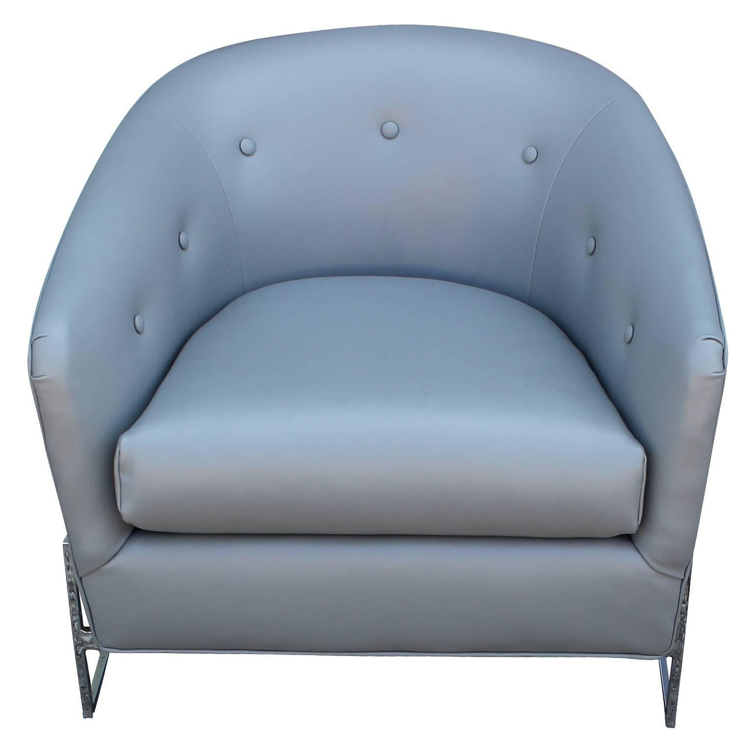 American Pair of Milo Baughman Barrel Back Modern Club Chairs in Grey Leather